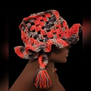 Crochet Granny Square Bucket Hat & Earring Set